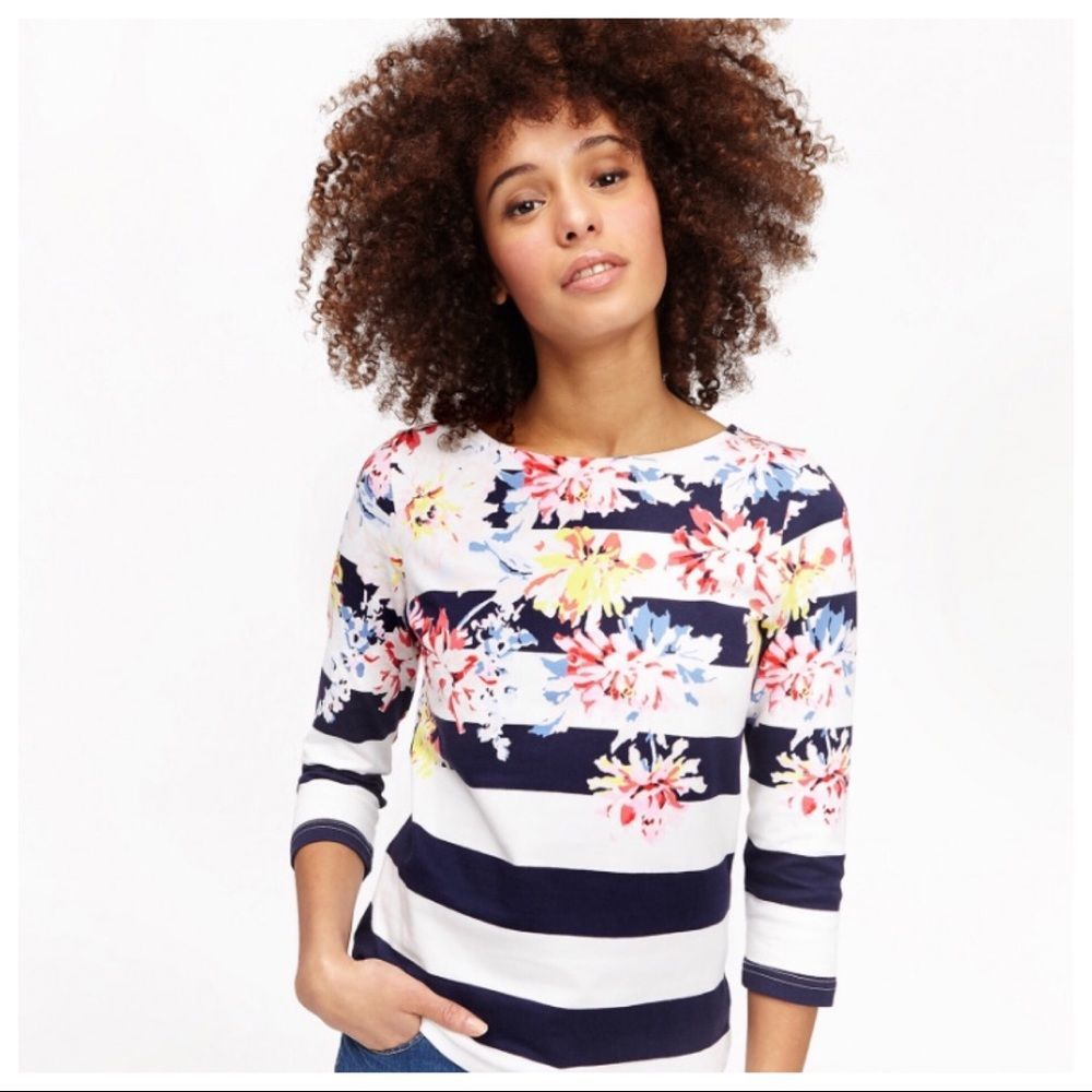 Joules Women's 3/4 Sleeve Floral Striped Top Size 4